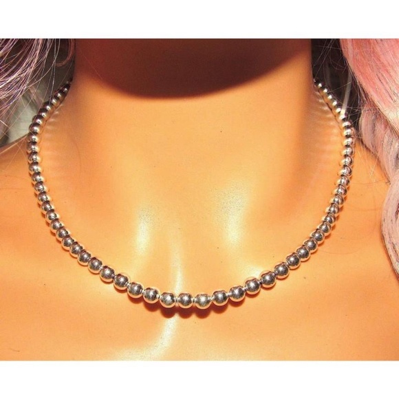 Navajo Pearls Necklace Sterling Silver 6mm Beads Necklace 18"L - Picture 2 of 3